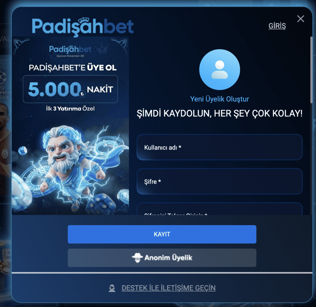 Padisahbet kayıt ekranı